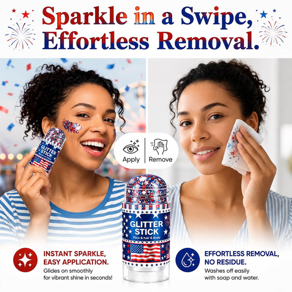 Lulesi glitter stick held in hand showing size and portable convenience benefit
