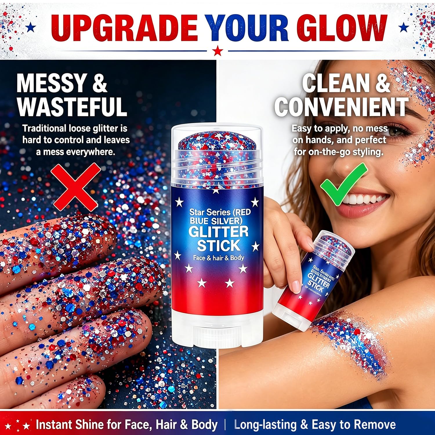 Shoulder and décolletage sparkle from Lulesi glitter for photo-ready shine