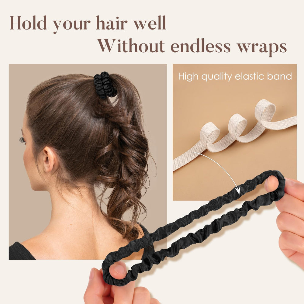 LULUSILK scrunchie worn in a ponytail illustrating discreet hold without bulk