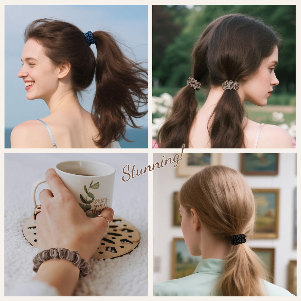 LULUSILK scale comparison illustrating compact skinny scrunchie size