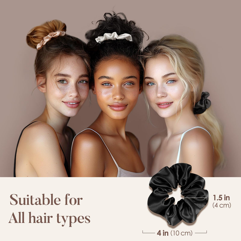 LULUSILK scrunchie in hand to show true size and easy, gentle removal benefit
