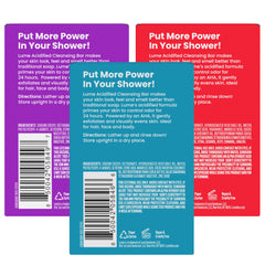 Lume bars arranged on shower shelf showing everyday use convenience