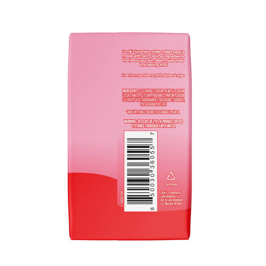 Lume Peony Rose rich lather on hand demonstrating creamy moisturizing foam
