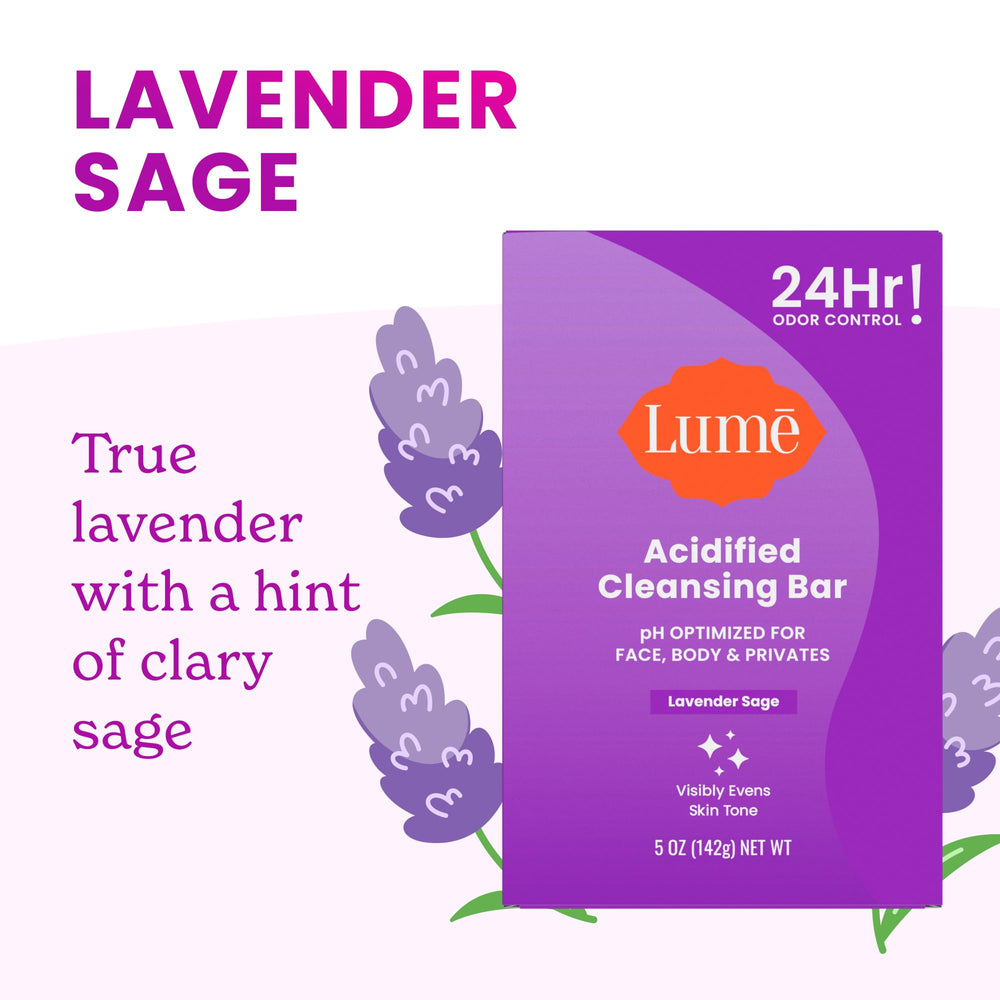 Lume Unscented bar beside toiletries for fragrance-free benefit