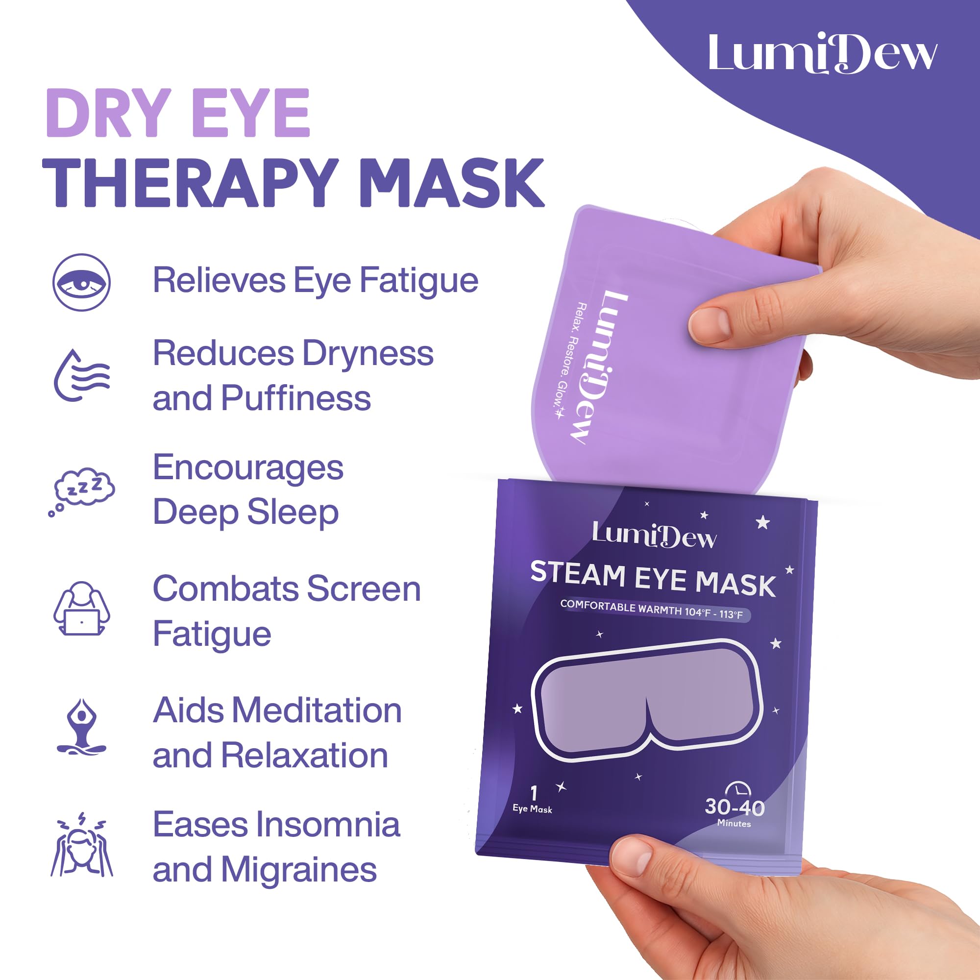 LumiDew mask close-up texture highlighting soft material and moist heat comfort