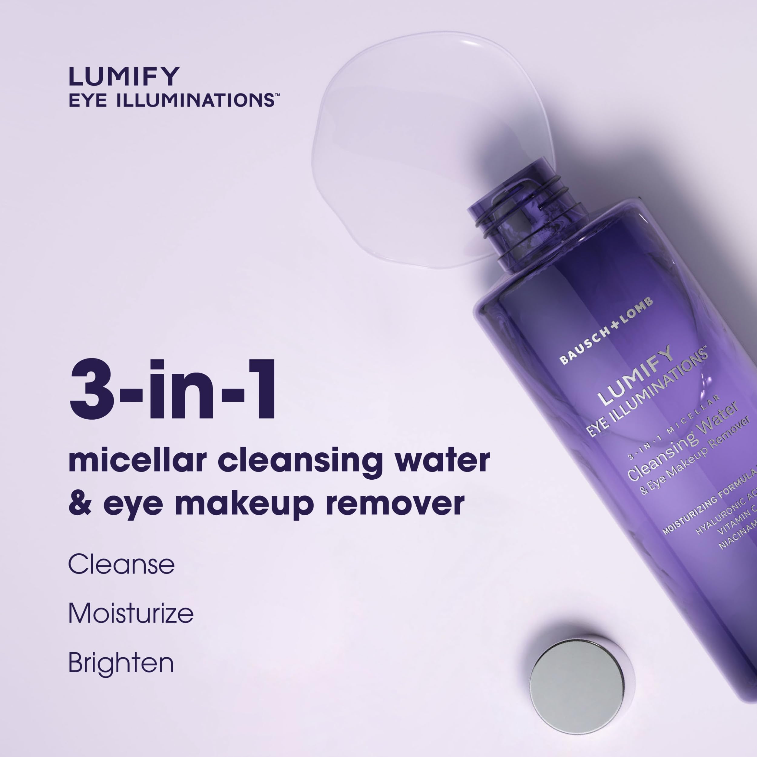LUMIFY removing waterproof mascara on lashes, shows effective gentle removal