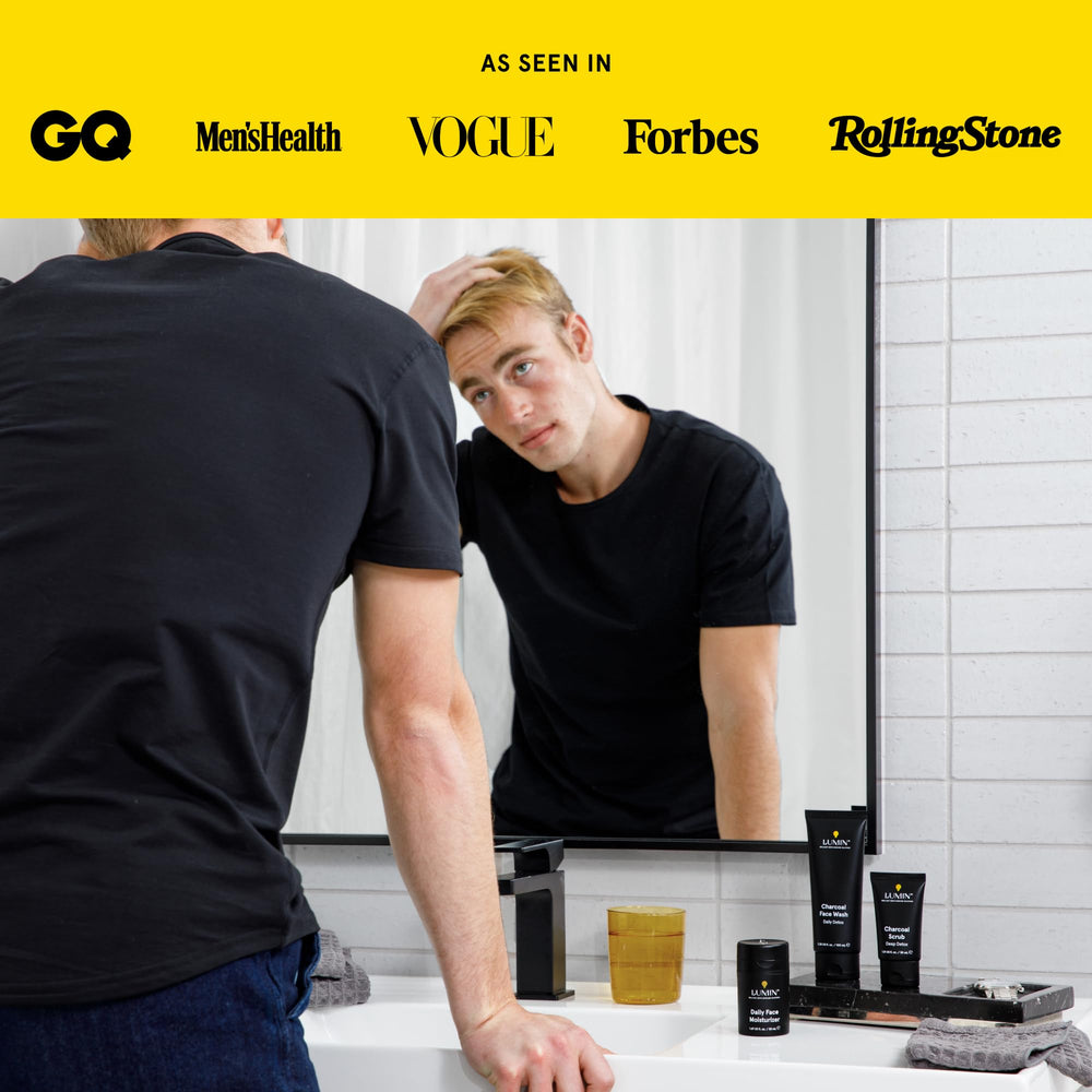 Lumin cleanser being used in shower, showing refresh benefit after workouts