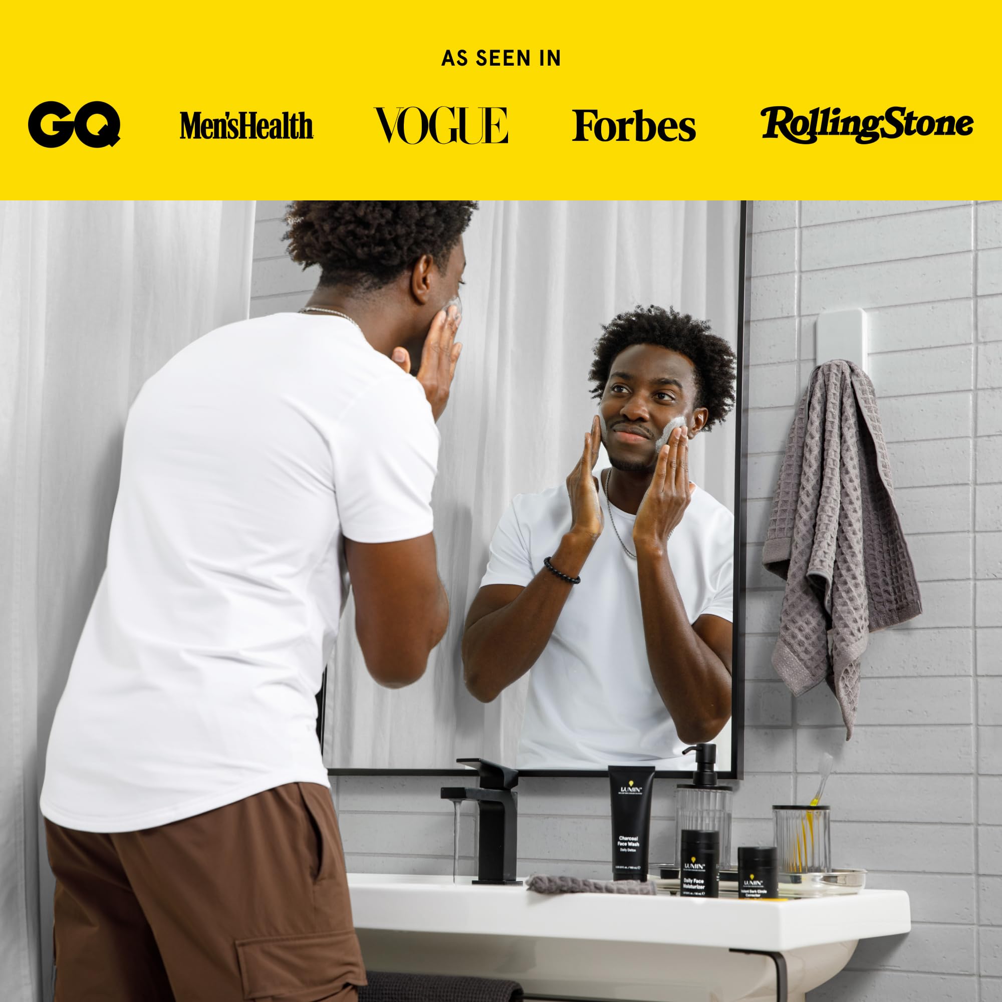 Lumin in a morning bathroom routine showing easy daily use convenience