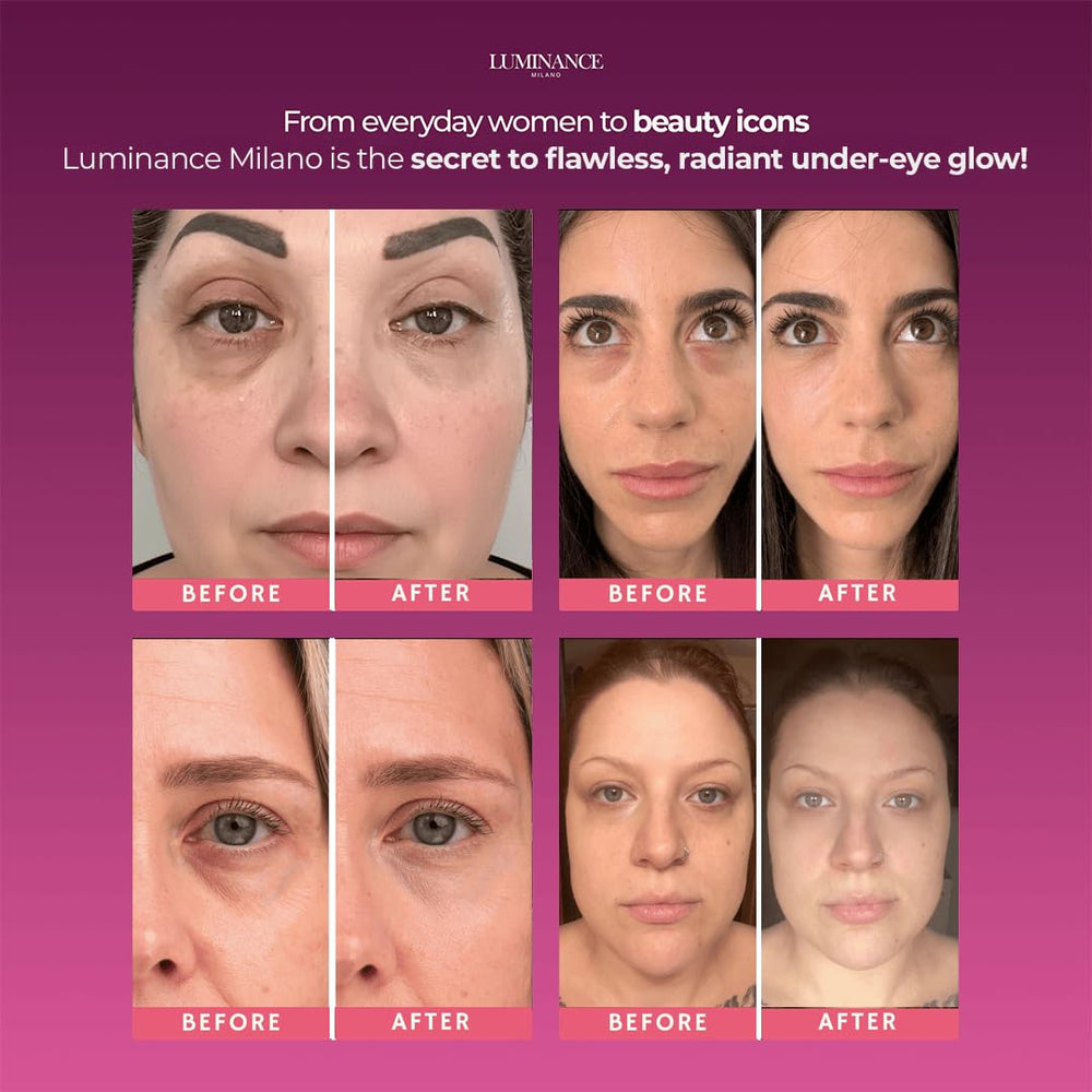 Luminance Milano on vanity with brush showing quick morning brightening benefit