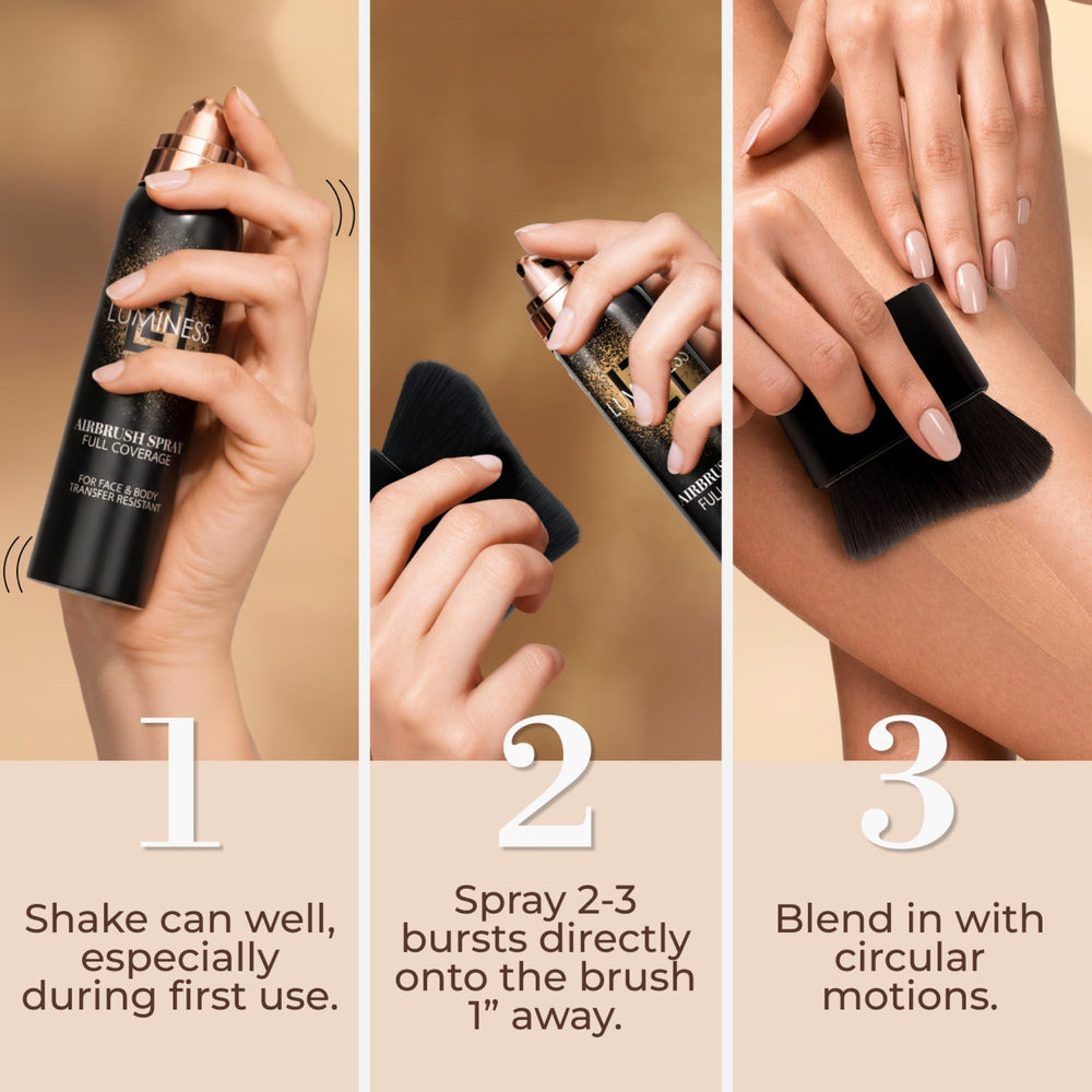 LUMINESS misting onto brush for controlled, airbrush-like application