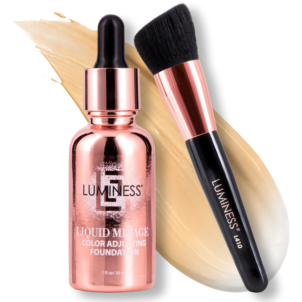 LUMINESS front packaging of Liquid Mirage kit showing all three items and clear benefits