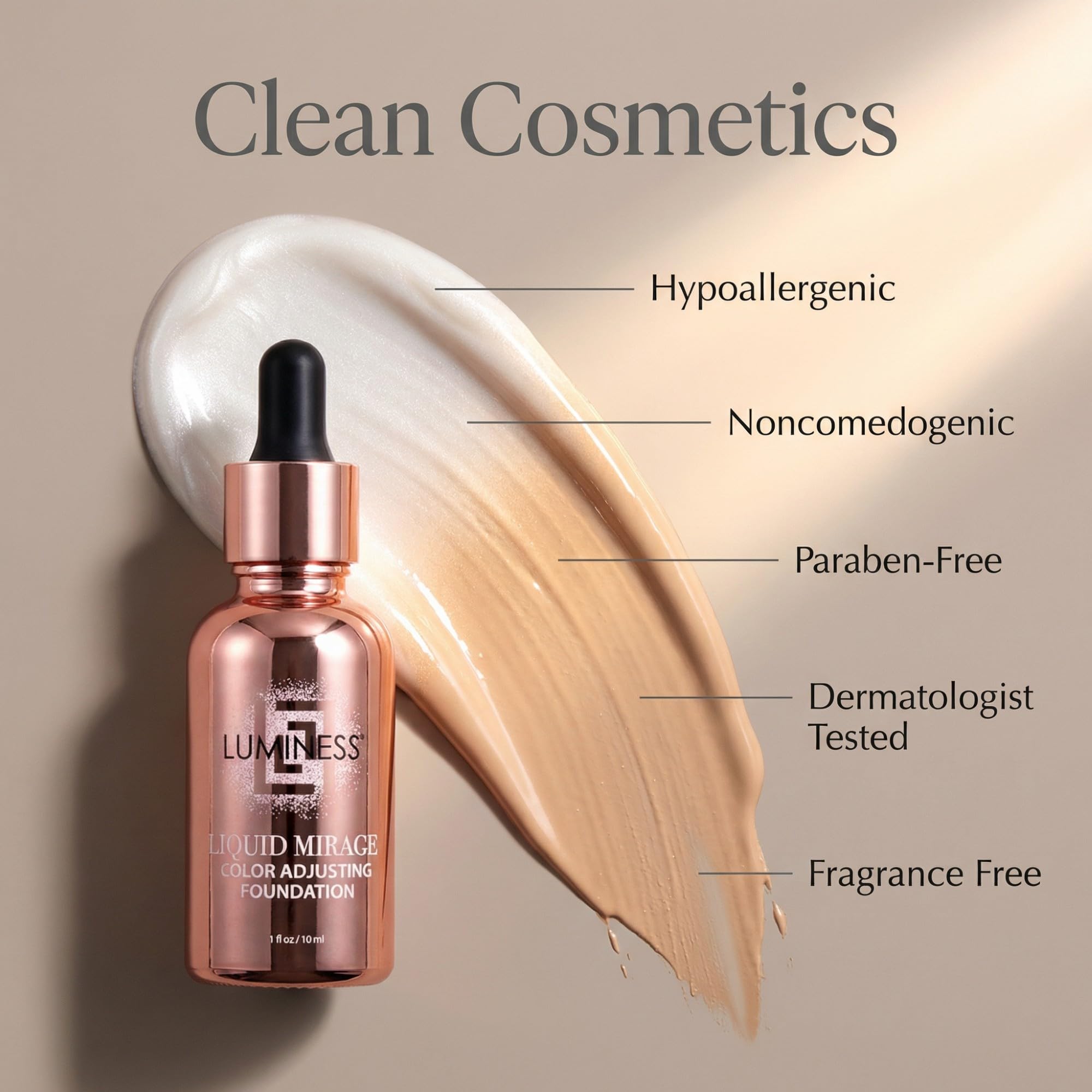 LUMINESS liquid texture closeup highlighting hydrating finish