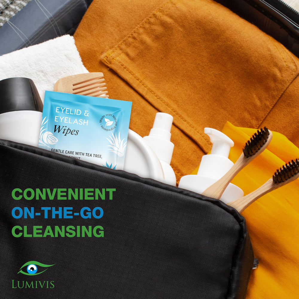 Lumivis wipes on bathroom vanity illustrating daily routine convenience