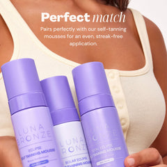 Luna Bronze mitt washcare tag demonstrating machine washable benefit