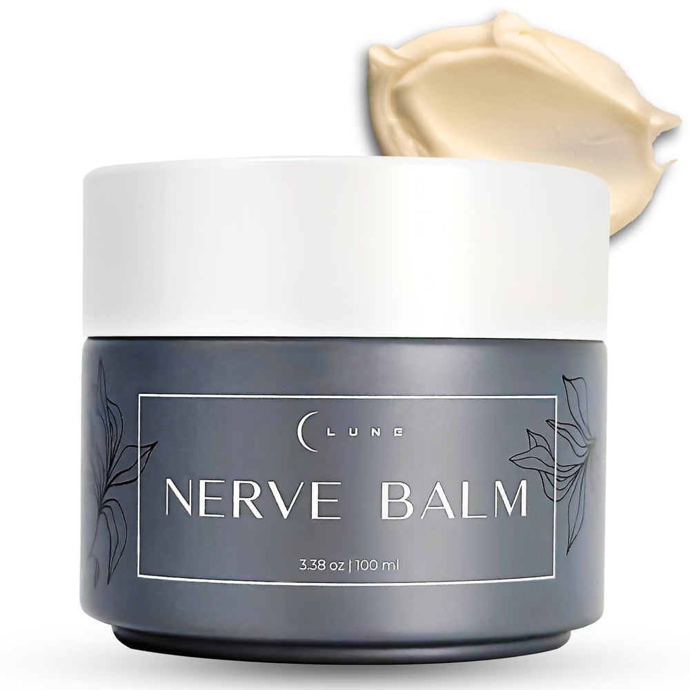 Lune nerve balm front packaging showing label and jar for identification and trust