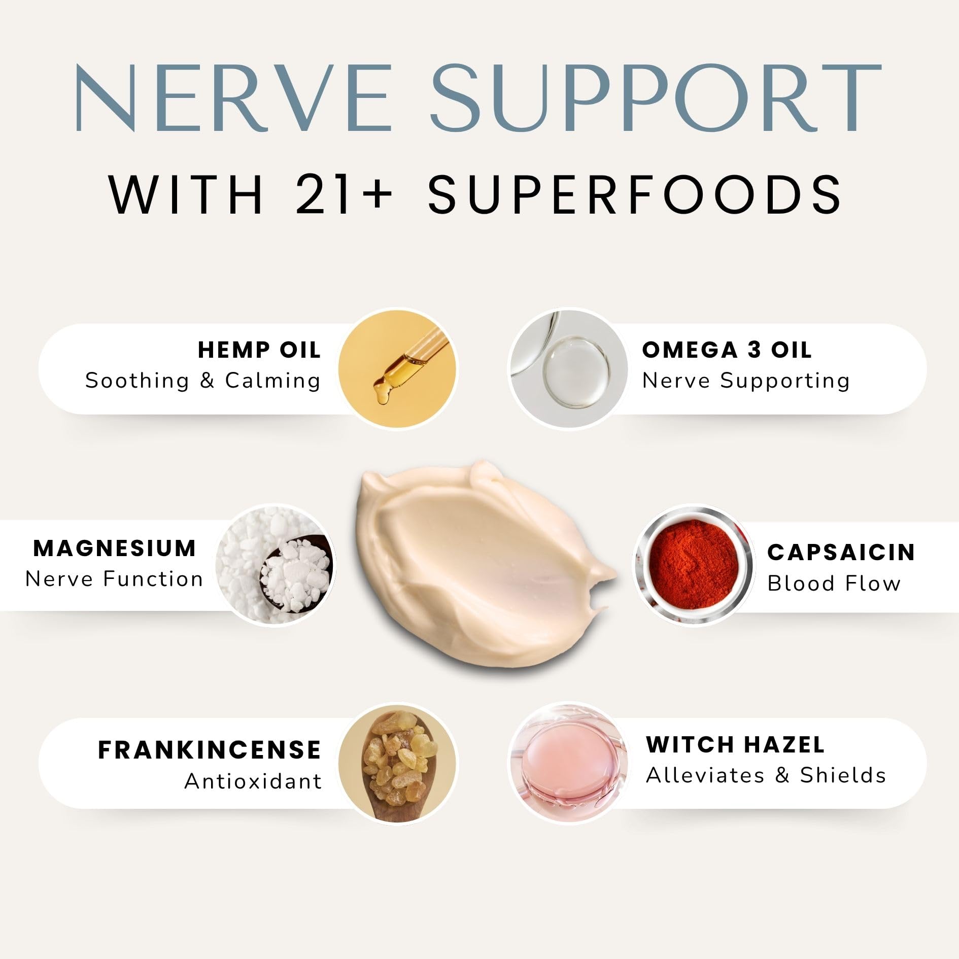 Lune nerve balm texture closeup smooth cream demonstrating fast absorption benefit