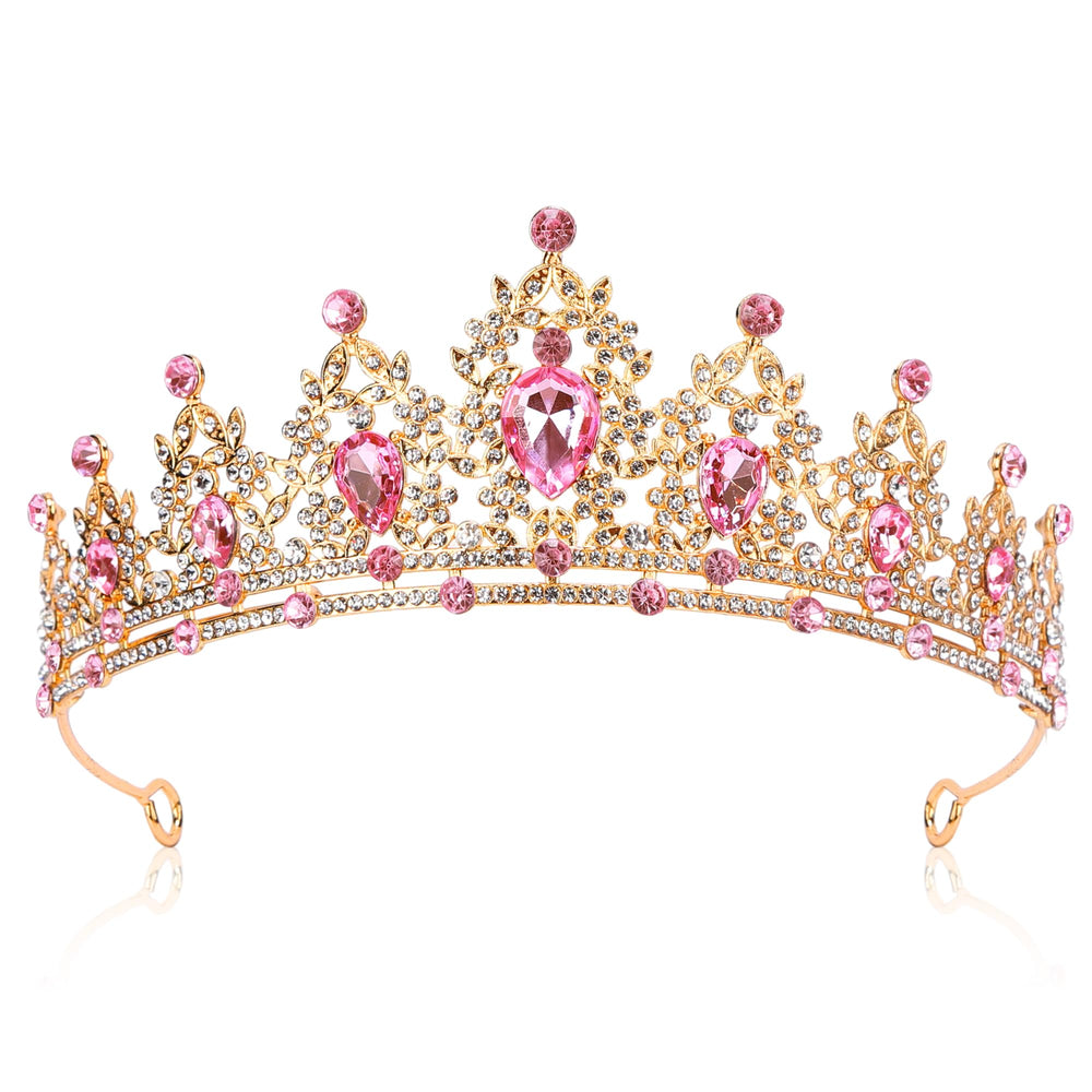 Lunimbus tiara front view showing pink crystals and regal silhouette for elegant photos