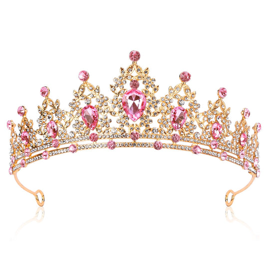Lunimbus tiara front view showing pink crystals and regal silhouette for elegant photos