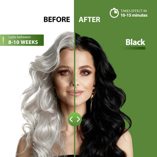 Lunory black shampoo pouring to show texture and easy application benefit
