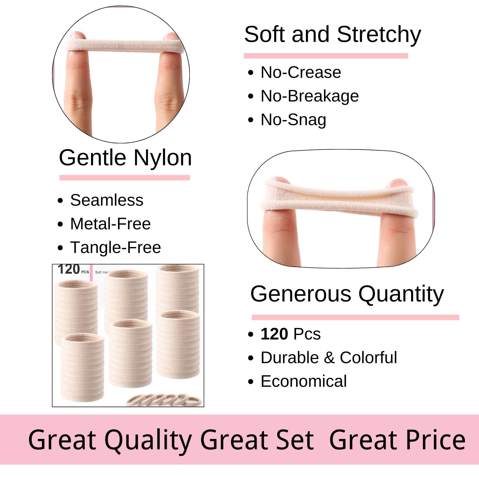 LuSeren blonde hair tie securing a thick ponytail with firm hold benefit