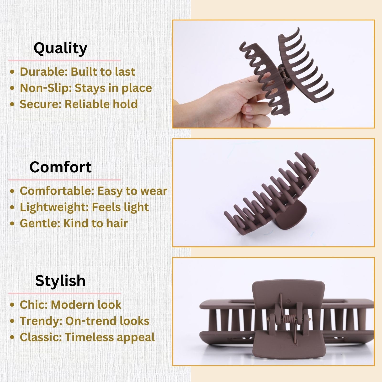 LuSeren clip securing a thick ponytail for all-day stability