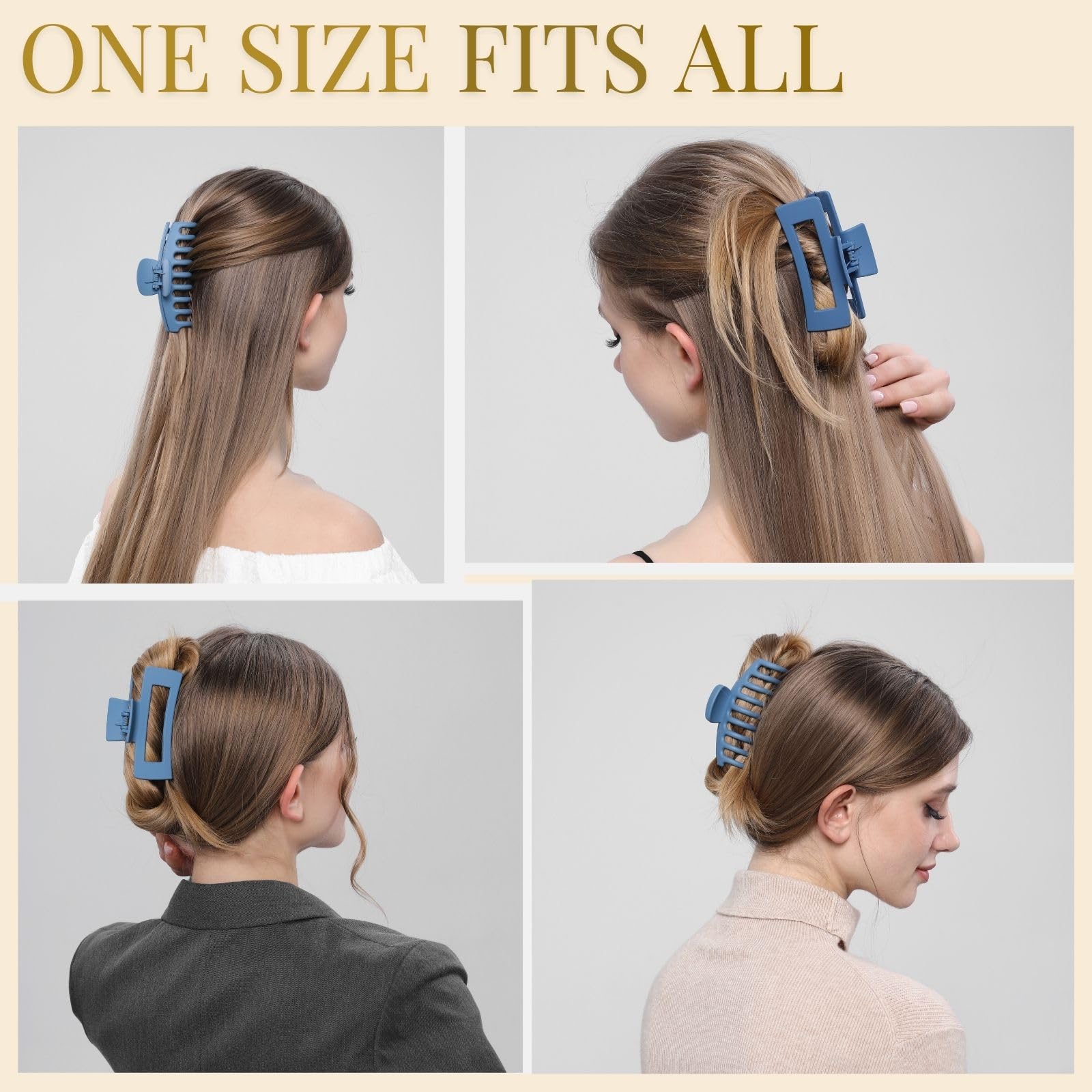 LuSeren light blue clip holding half-up style, secure comfortable daytime look