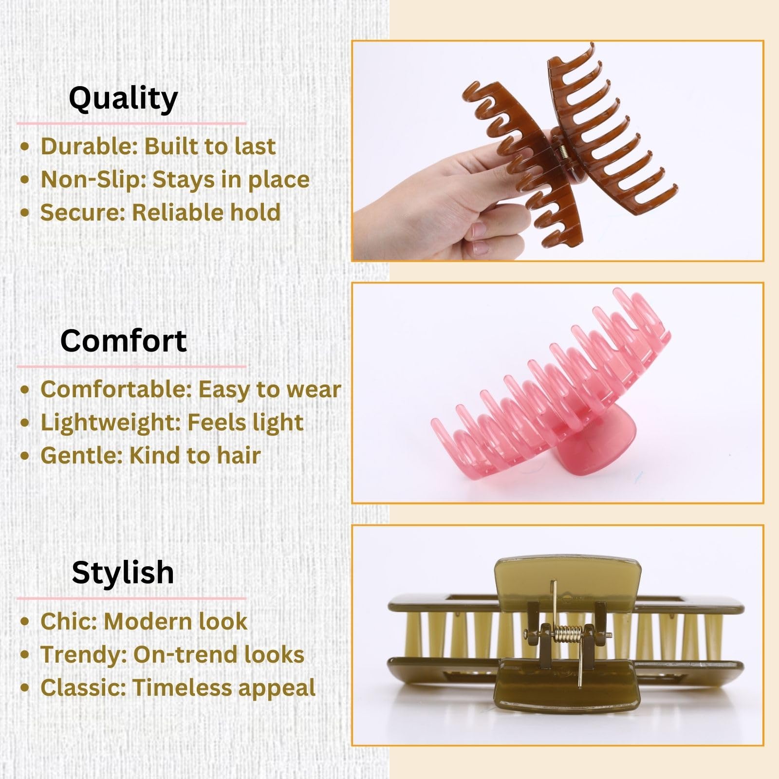 LuSeren clip holding a bun in place showing secure hold benefit for all-day wear