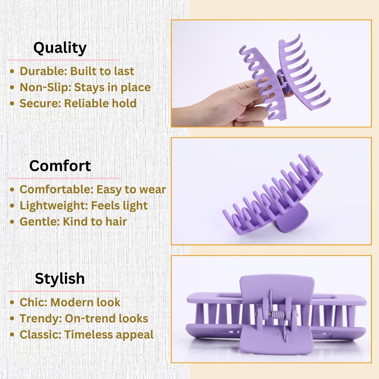 LuSeren clip holding thick curly hair from the side, showing anti-slip benefit