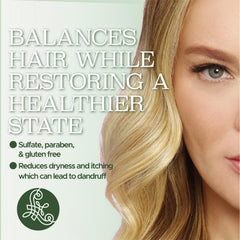LUSETA close-up label highlighting tea tree extract and scalp-purifying benefit