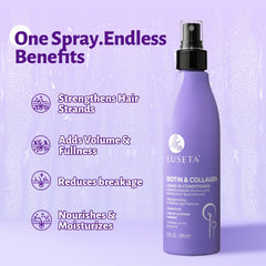Luseta close-up label highlighting biotin and collagen ingredients