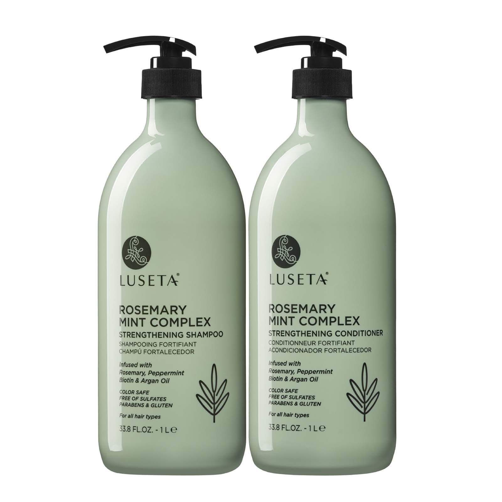 Luseta front packaging showing both rosemary mint bottles and product benefits