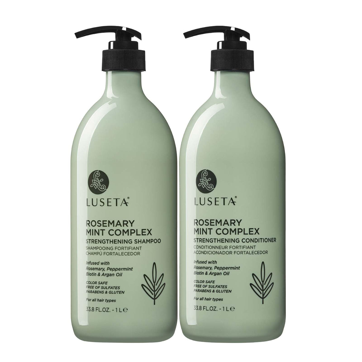 Luseta front packaging showing both rosemary mint bottles and product benefits