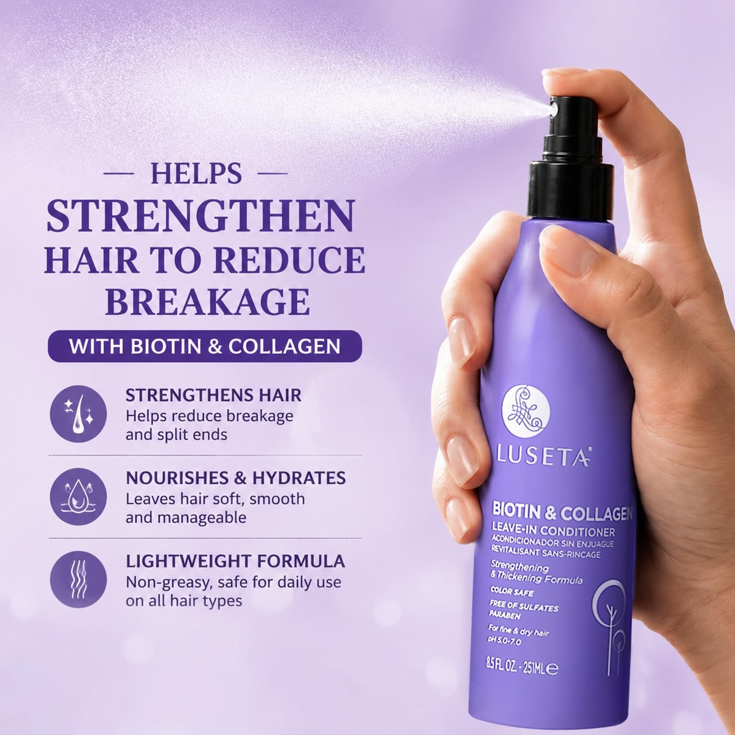 Luseta texture droplet on fingertip showing lightweight water-based formula