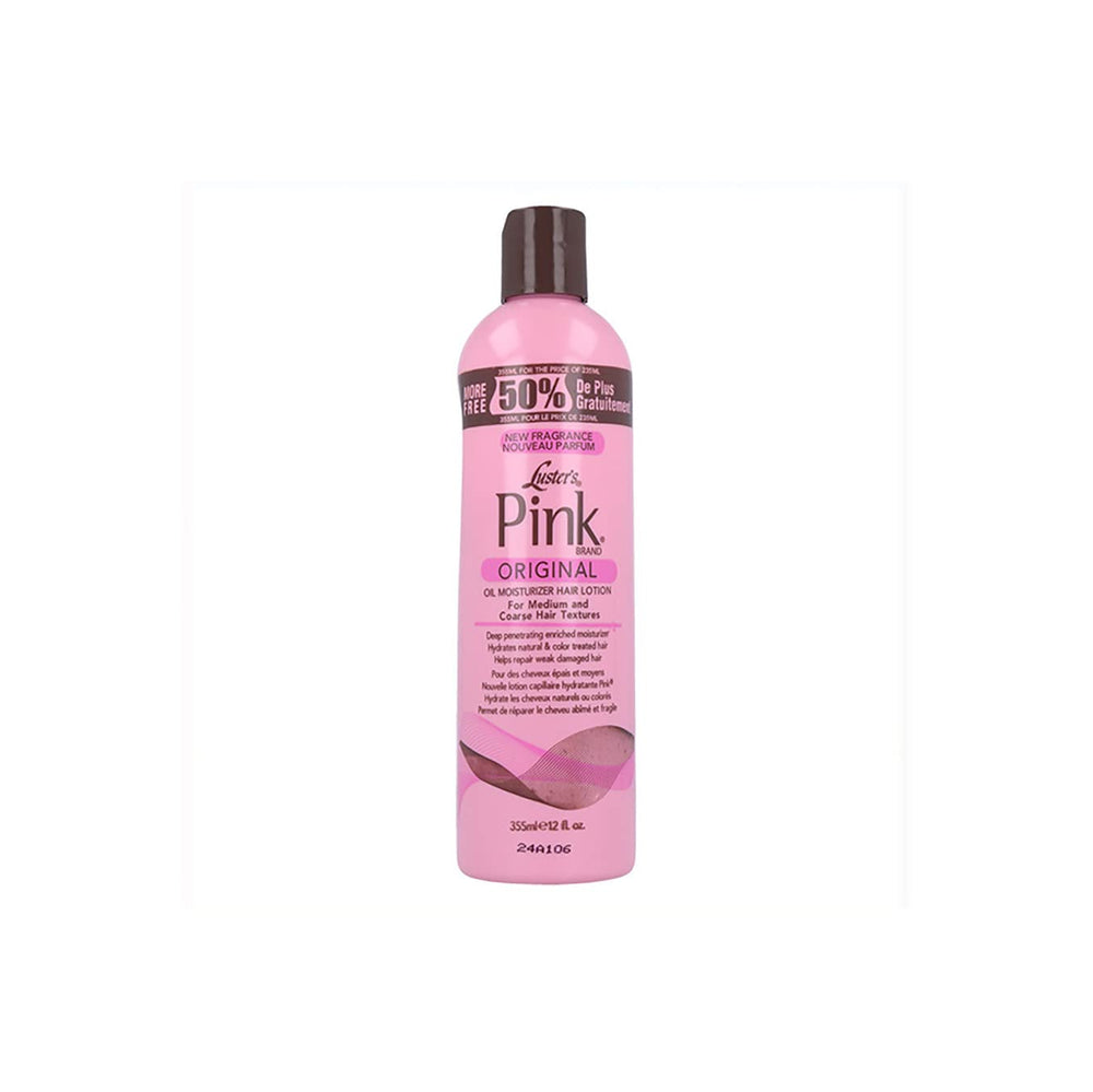 Luster Pink Oil bottle front view showing 12 oz size and protective benefit