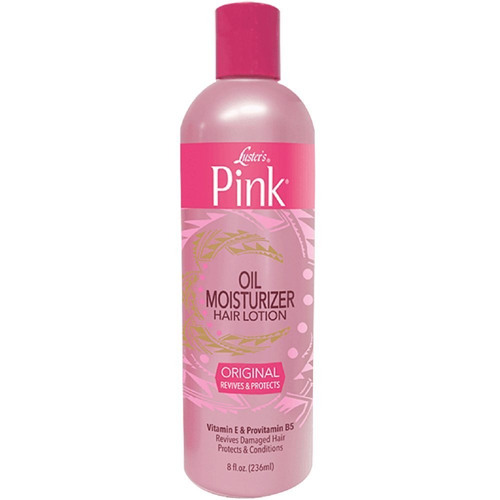 Luster's pink oil 8 fl oz front bottle showing label and size for quick identification