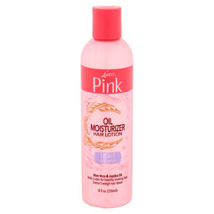 Luster's pink oil moisturizer front label showing product and lightweight hydration