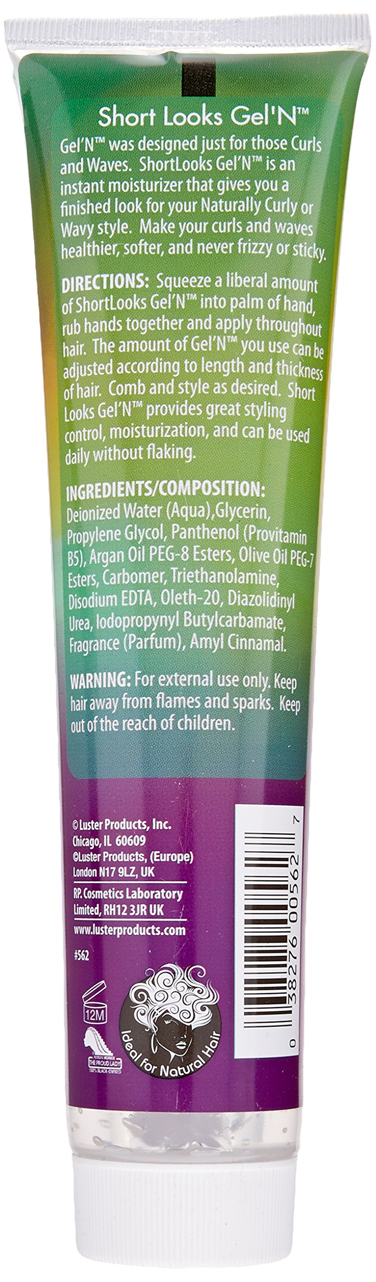 Luster's ShortLooks Gel'n applied to short curls, demonstrates defined texture and shine