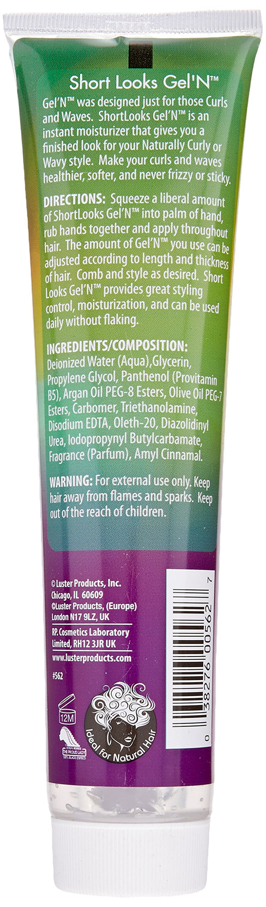 Luster's ShortLooks Gel'n applied to short curls, demonstrates defined texture and shine
