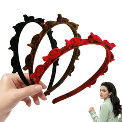 LUSTRIB velvet headbands front packaging showing three colors and neat finish benefit styling versatility