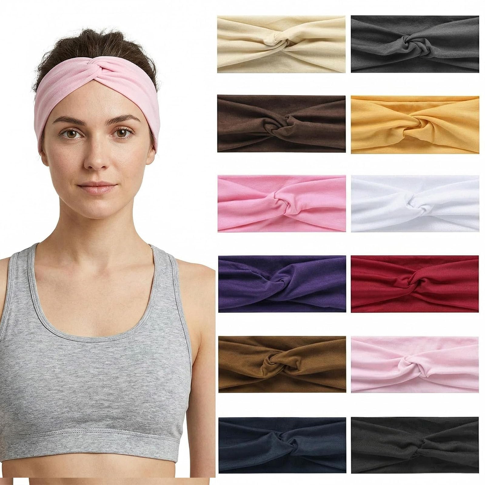 Luuao front view of 12-pack headbands shows assortment and convenience