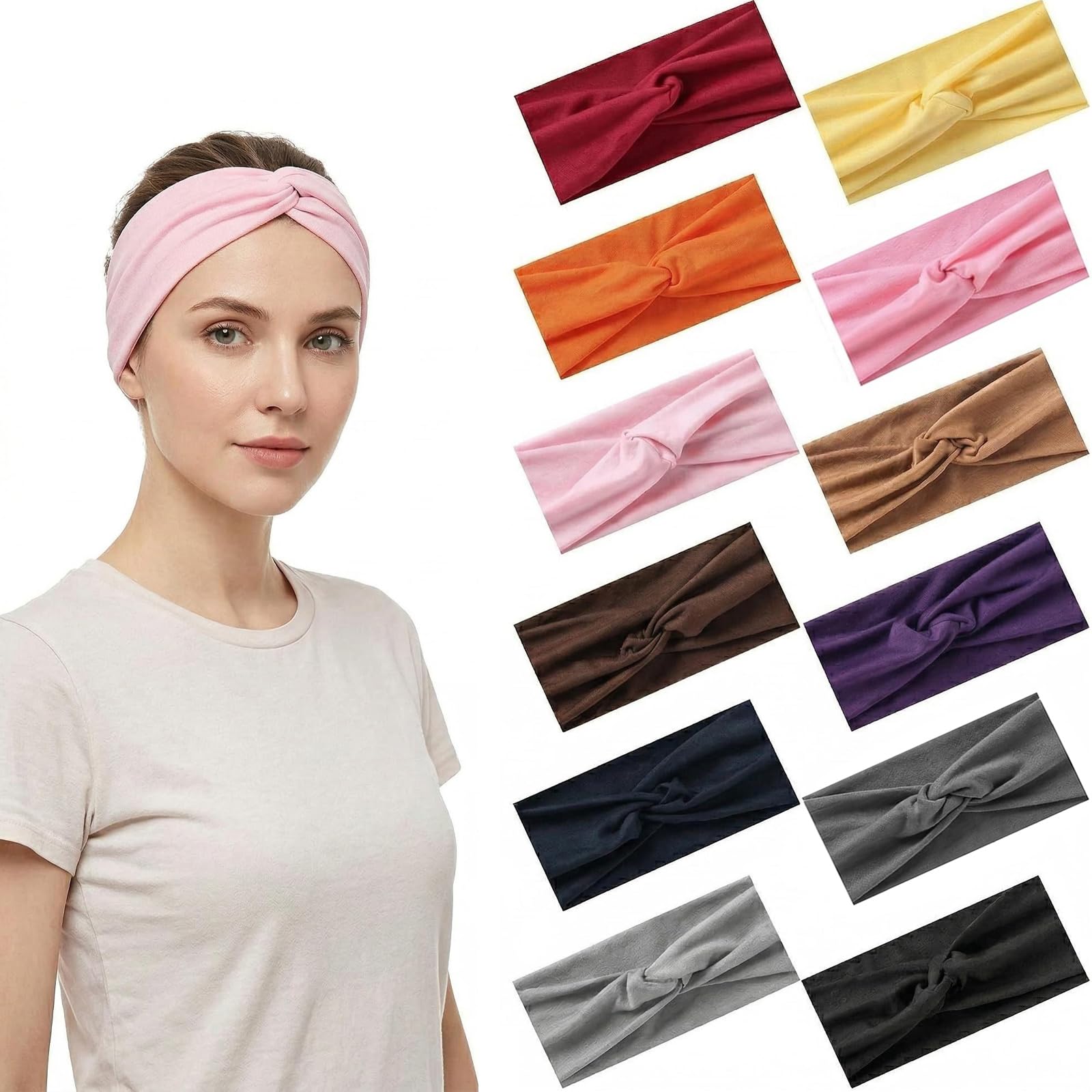 Luuao front view of 12-pack headbands shows variety and convenience