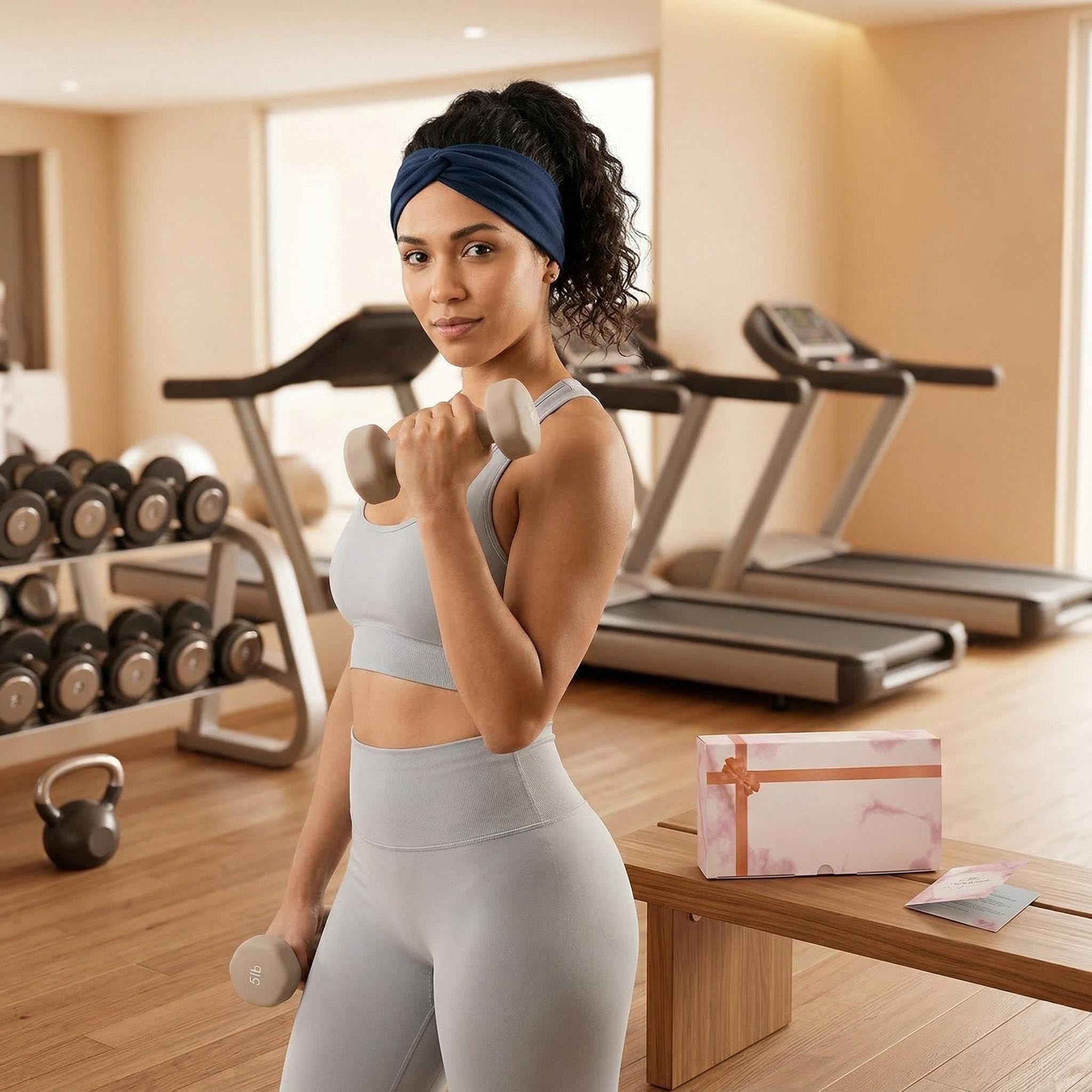 Luuao headband on model during yoga for secure non-slip performance