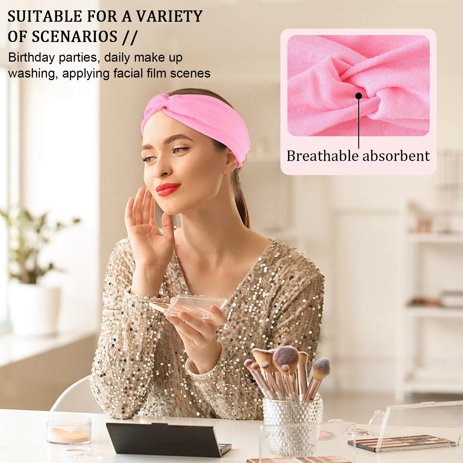 Luuao headband on hand demonstrating wide 3.9-inch fit and elasticity