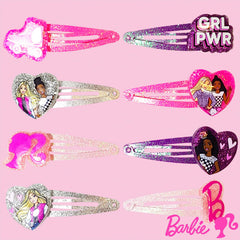 Close-up of a single LUV HER Barbie snap clip displaying smooth edges and safe finish