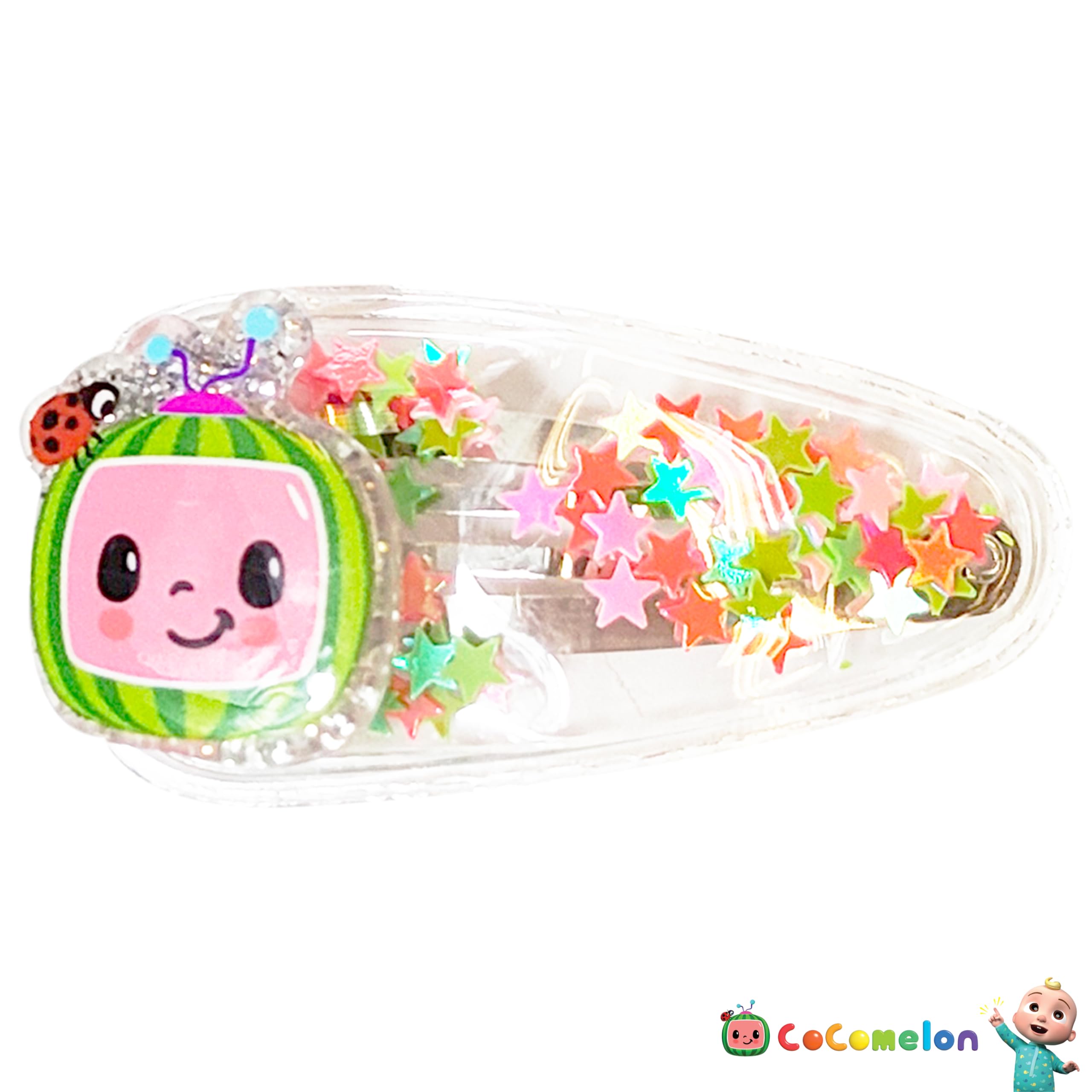 LUV HER Cocomelon lifestyle shot child smiling wearing clip for joyful look