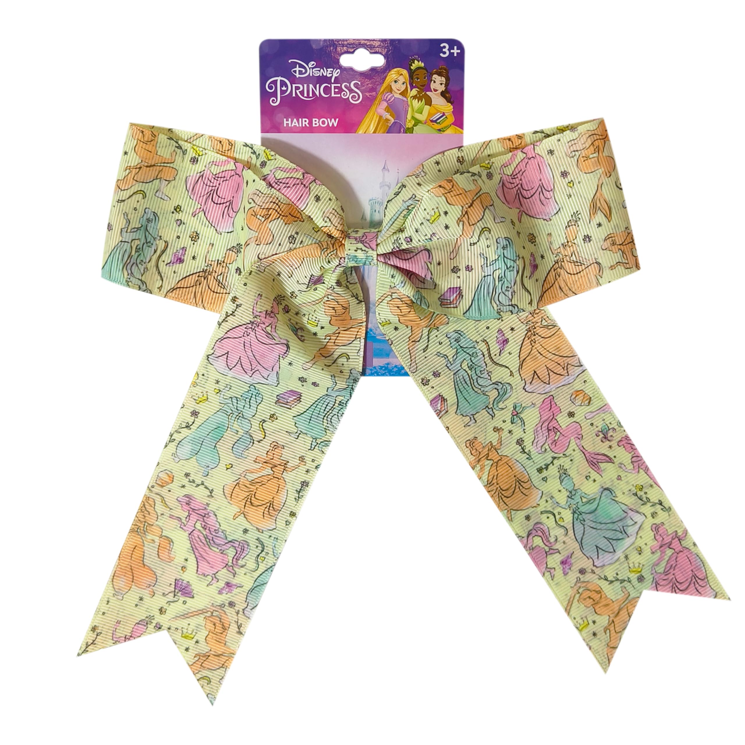 LUV HER front view of printed Disney princess bow showing vibrant characters and cheerful look
