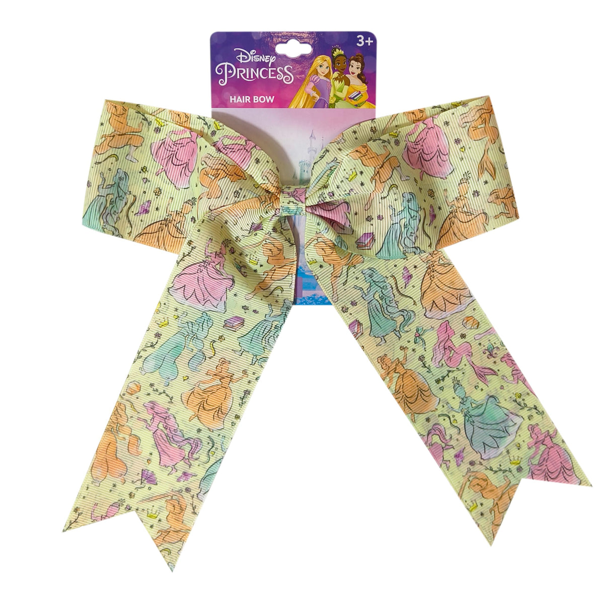 LUV HER front view of printed Disney princess bow showing vibrant characters and cheerful look