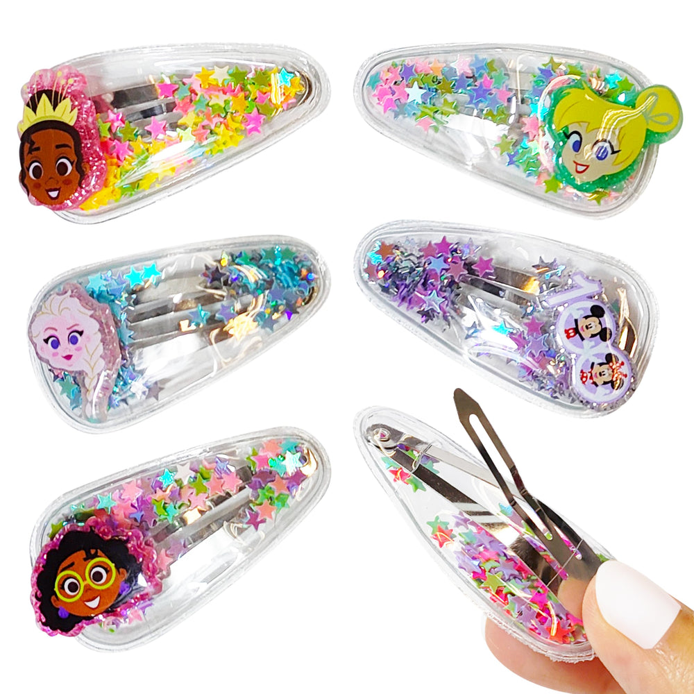 LUV HER front packaging showing six Disney 100 confetti hair clips and characters