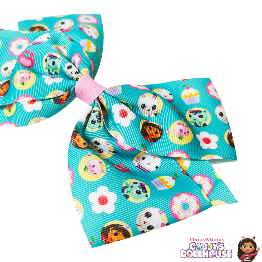 LUV HER bow worn in a ponytail, adds themed charm to everyday hairstyles