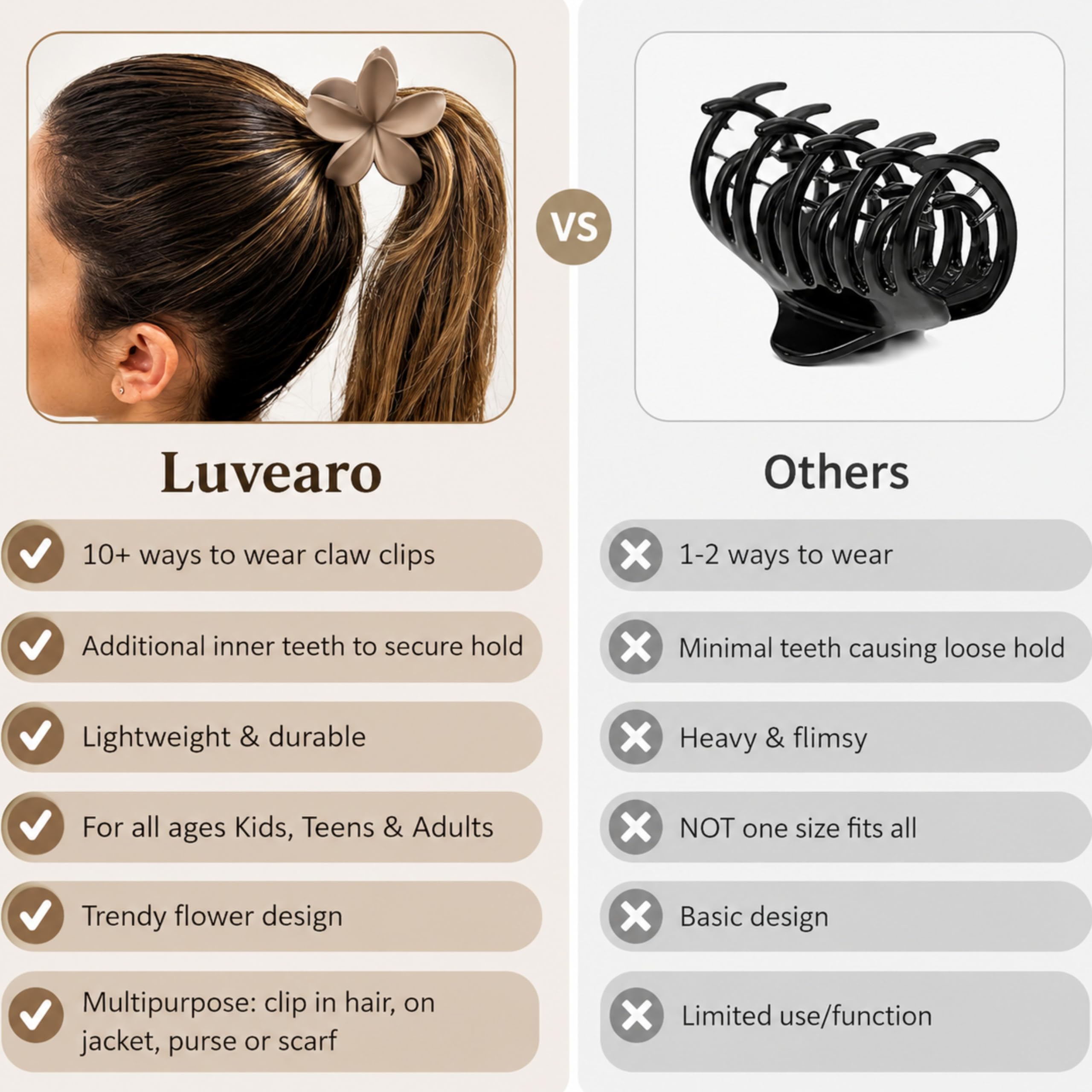 Luvearo clip holding hair sections while braiding showing styling versatility